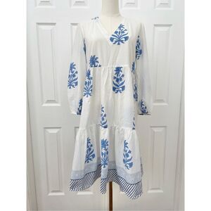 Navy Bleu Womens White Blue Block Print Tiered Beatrice Midi Coverup Size XS